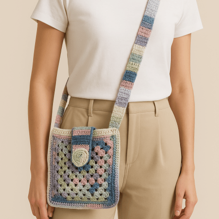 Crochet Crossbody Bag – Pastel Square Design